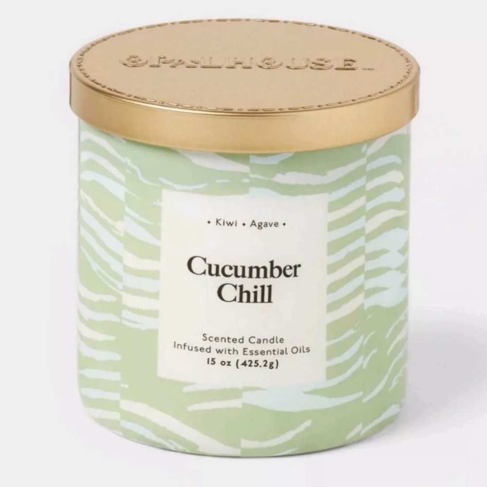 Opalhouse Cucumber Chill 2-Wick Glass Jar Candle with Lid Paterened Sleeve
